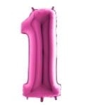 Bir Rakam Pembe Fu�ya folyo rakam balon 40 inch 100 cm